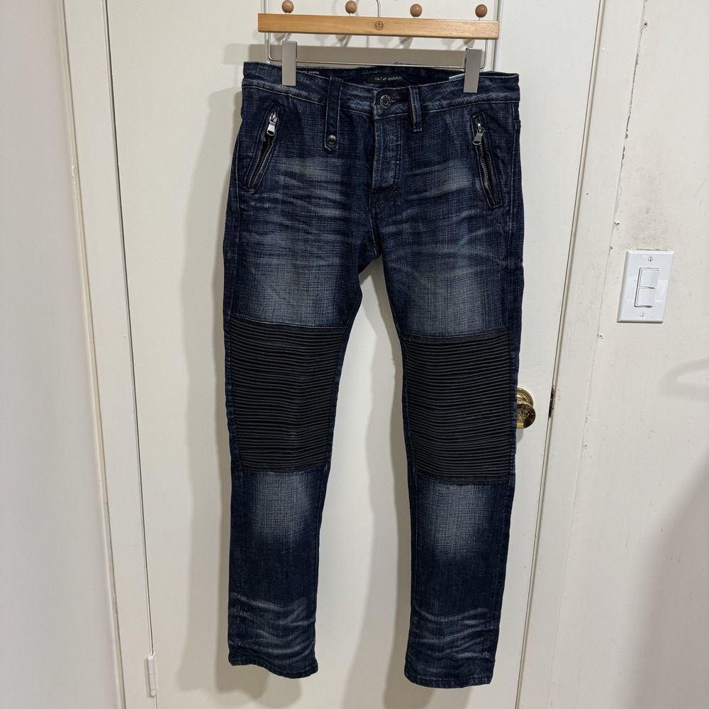 Cult Of Individuality Rocker Moto Jeans Mens 32x30 Slim Fit Taper Selvedge Blue